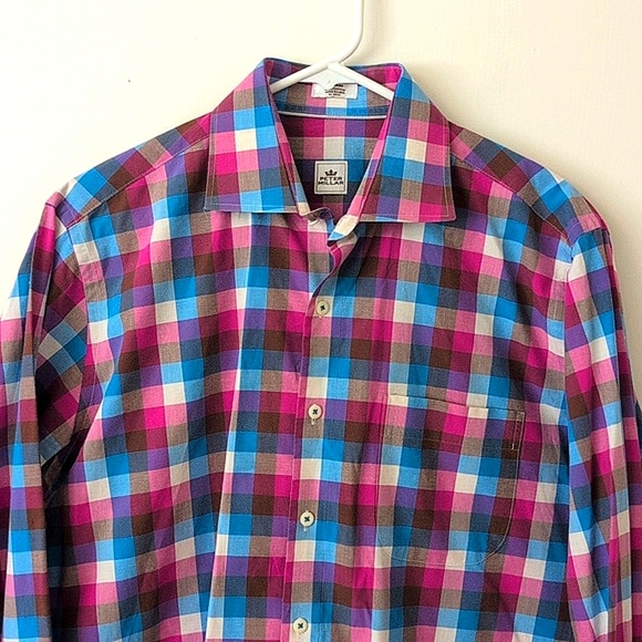 Peter Millar Mens Med Long Sleeve Button Down Shirt Plaid Preppy Office Casual - Picture 3 of 8